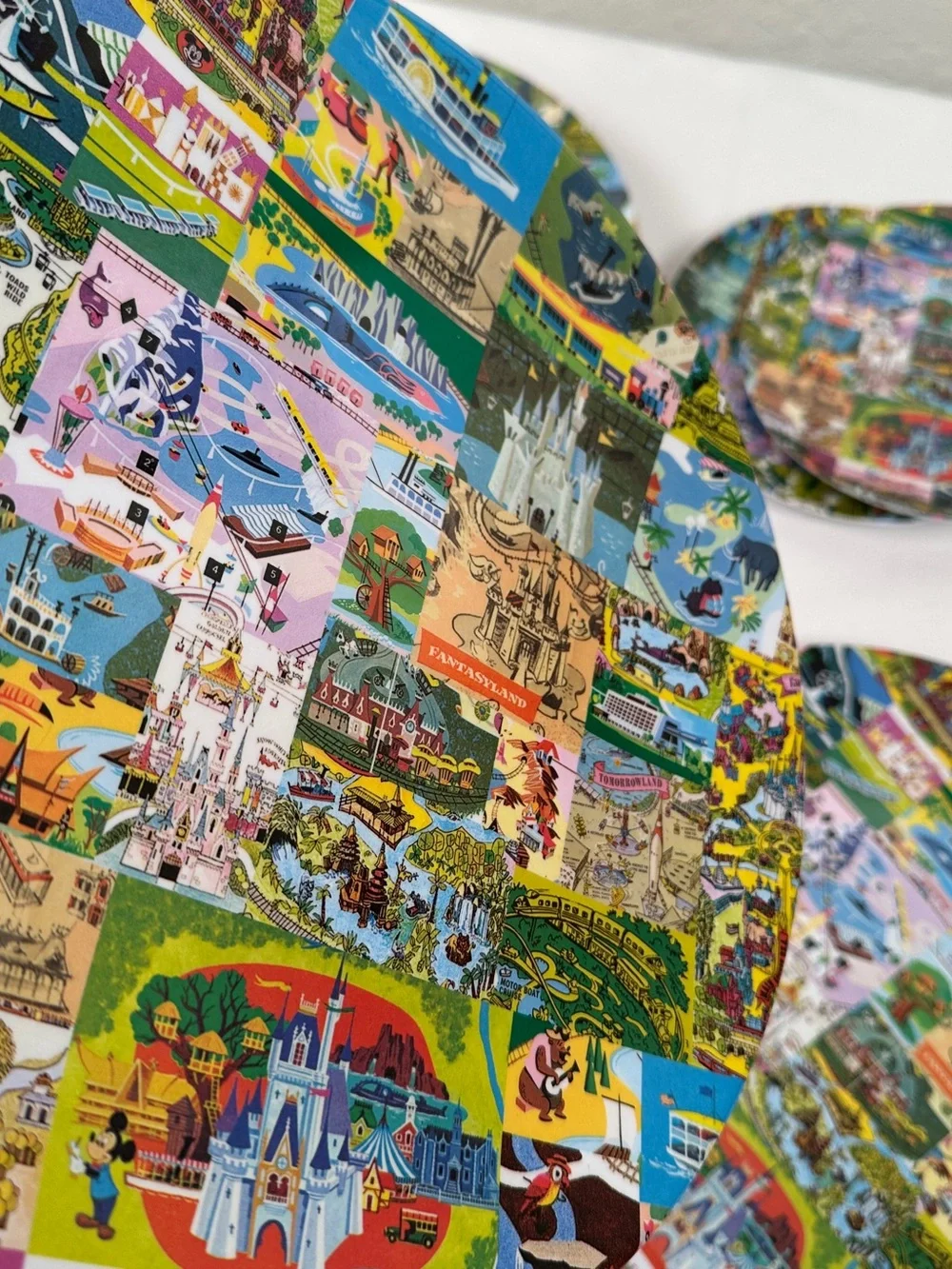 10 Disney Vintage Map EUC White Melamine Plates with Castle Logo